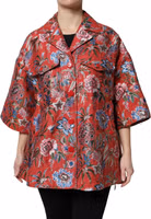 Red Floral Jacquard Button Down Coat Jacket 1