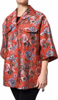 Red Floral Jacquard Button Down Coat Jacket 2