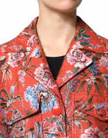 Red Floral Jacquard Button Down Coat Jacket 4