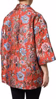 Red Floral Jacquard Button Down Coat Jacket 5