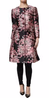 Pink Black Floral Brocade Trenchcoat Jacket 1