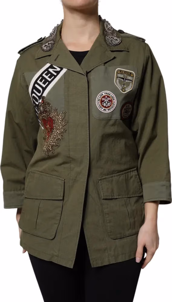 Military Green Queen Embellished Coat Jacket