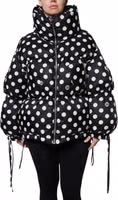 Black White Polka Dot Full Zip Puffer Jacket 1