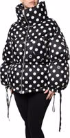 Black White Polka Dot Full Zip Puffer Jacket 2