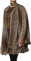 Brown Leopard Print Scarf Collared Chiffon Dress 2