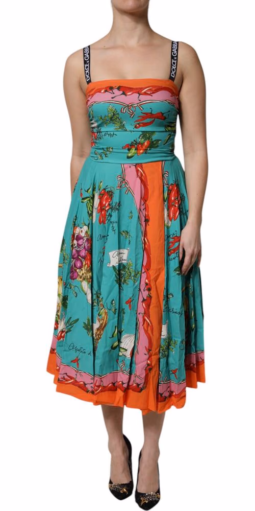 Multicolor Printed Silk Sleeveless Midi Dress