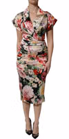 Multicolor Floral Short Sleeves Sheath Midi Dress 1