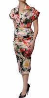 Multicolor Floral Short Sleeves Sheath Midi Dress 2