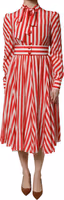 White Red Stripes Long Sleeves Midi Dress 1
