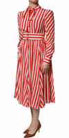 White Red Stripes Long Sleeves Midi Dress 2