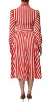 White Red Stripes Long Sleeves Midi Dress 3