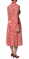 White Red Stripes Long Sleeves Midi Dress 4