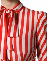 White Red Stripes Long Sleeves Midi Dress 5