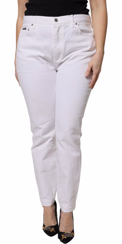 White Cotton Mid Waist Skinny Denim Jeans