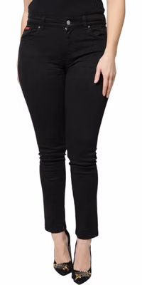 Black Cotton High Waist Skinny Denim Jeans