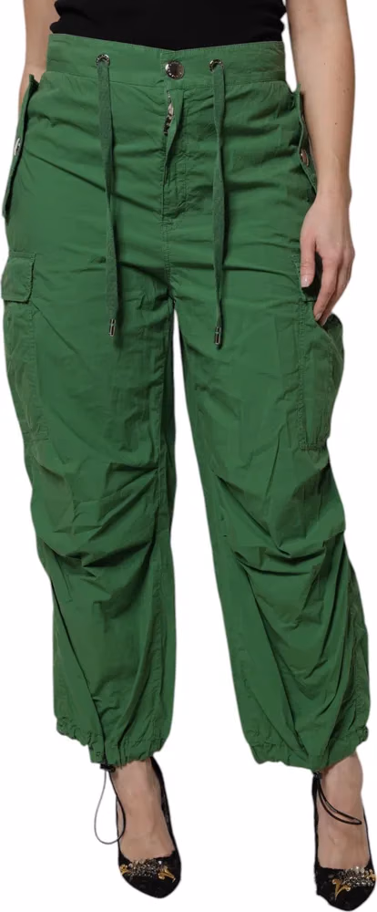Green Cotton High Waist Cargo Pants
