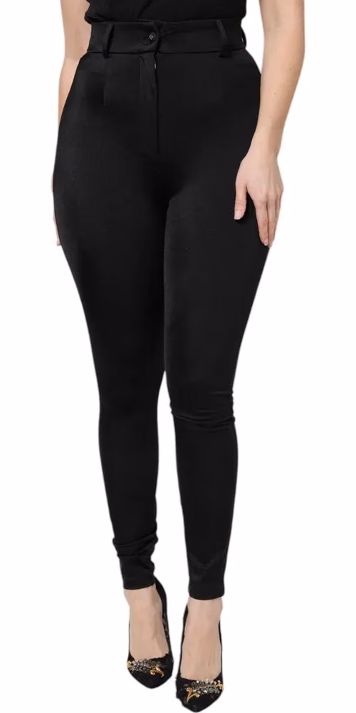Black Nylon High Waist Slim Fit Pants