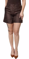Brown Floral Brocade Mid Waist Mini Short 1
