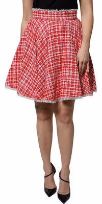 Red White High Waist A-line Above Knee Skirt