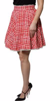 Red White High Waist A-line Above Knee Skirt 2