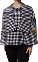 Black White Monochrome Patterned Floral Cape Jacket 1