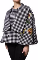 Black White Monochrome Patterned Floral Cape Jacket 2