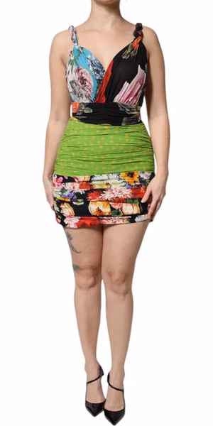 Multicolor Floral Patchwork Fitted Mini Dress