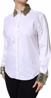 White Cotton Long Sleeves Sequin Shirt Top 2