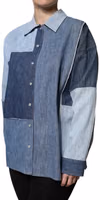 Blue Cotton Button Up Collared Long Sleeve Top 2