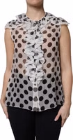White Black Polka Dot Cotton Sleeveless Top 1