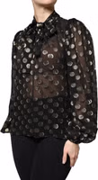 Black Sheer Tied Neck Polka Dots Blouse Top 2