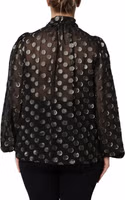 Black Sheer Tied Neck Polka Dots Blouse Top 3