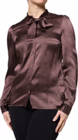 Brown Ascot Collar Long Sleeve Blouse Top 2