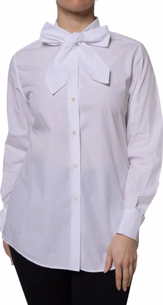 White Ascot Collar Long Sleeve Blouse Top