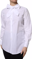 White Ascot Collar Long Sleeve Blouse Top 2