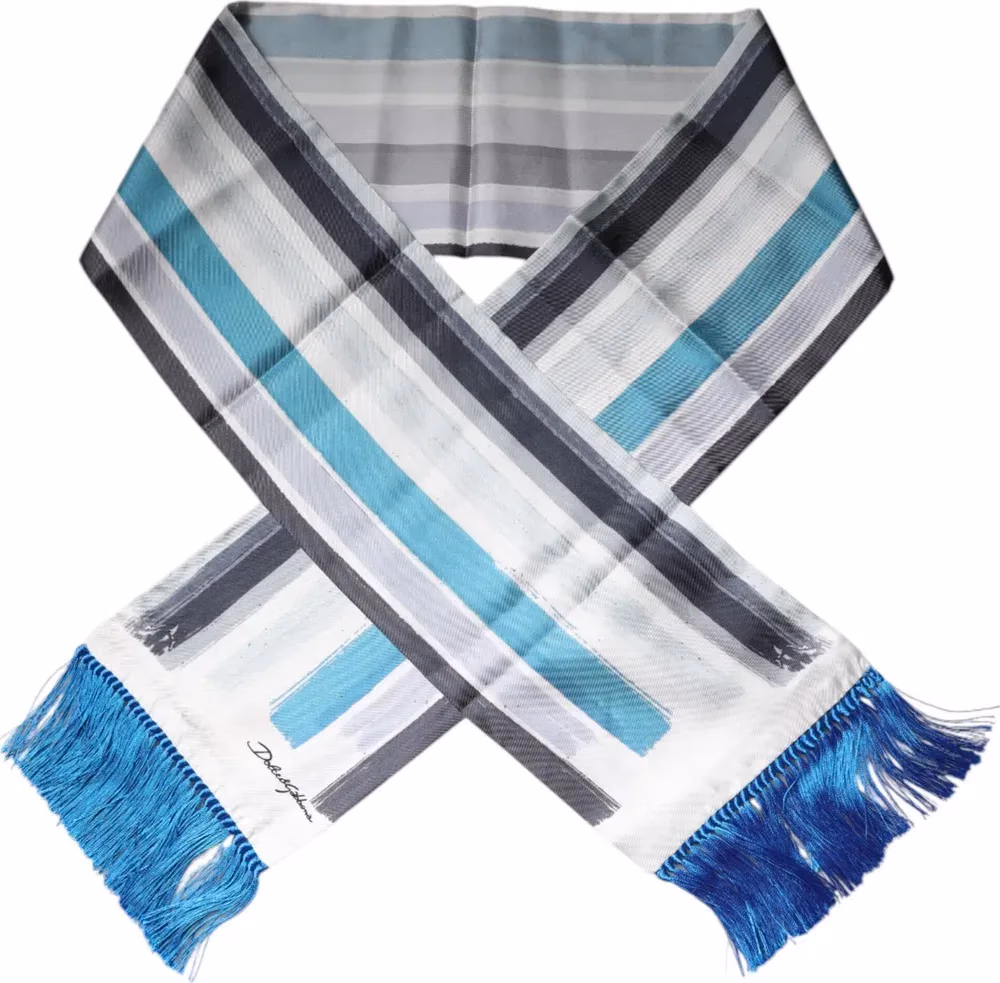 Multicolor Stripes Silk Fringes Neck Foulard Scarf
