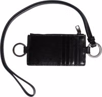 Black Leather Logo Embossed Lanyard Card Holder Wallet 1