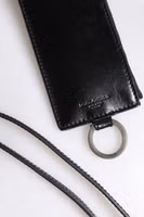 Black Leather Logo Embossed Lanyard Card Holder Wallet 3
