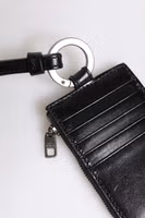 Black Leather Logo Embossed Lanyard Card Holder Wallet 4