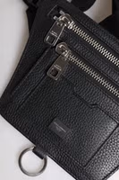 Black Calfskin Logo Plaque Belt Waist Men Fanny Pack Bag 5