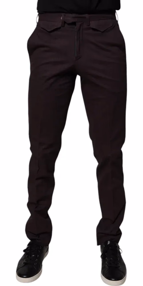 Brown Pure Cotton Slim Fit Men Dress Pants