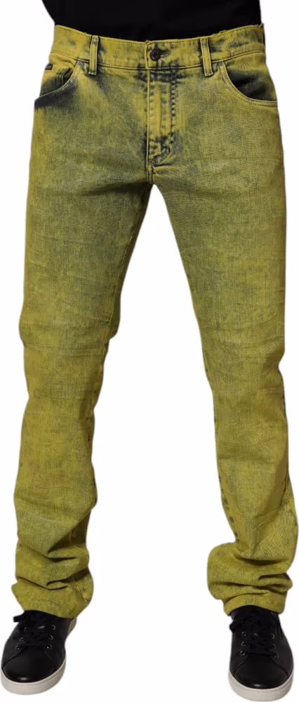 Yellow Cotton Stretch Skinny Men Denim Jeans