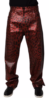 Red Leopard Cotton Straight Men Denim Jeans
