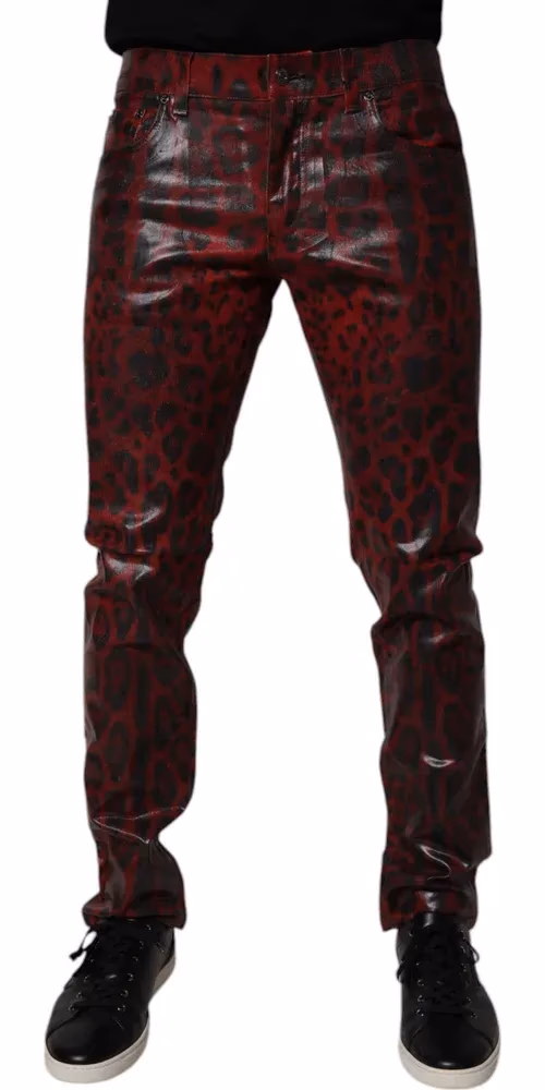 Red Leopard Cotton Skinny Men Denim Jeans