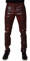 Red Leopard Cotton Skinny Men Denim Jeans 1