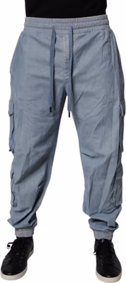 Light Blue Cotton Jogger Cargo Men Denim Pants