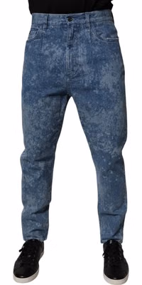 Blue Tie Dye Cotton Skinny Men Denim Jeans
