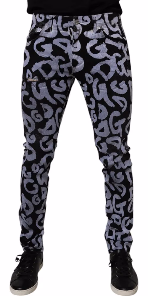 Black Logo Monogram Cotton Skinny Denim Jeans