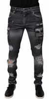 Dark Gray Tattered Cotton Skinny Denim Jeans 1