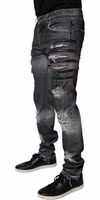 Dark Gray Tattered Cotton Skinny Denim Jeans 2
